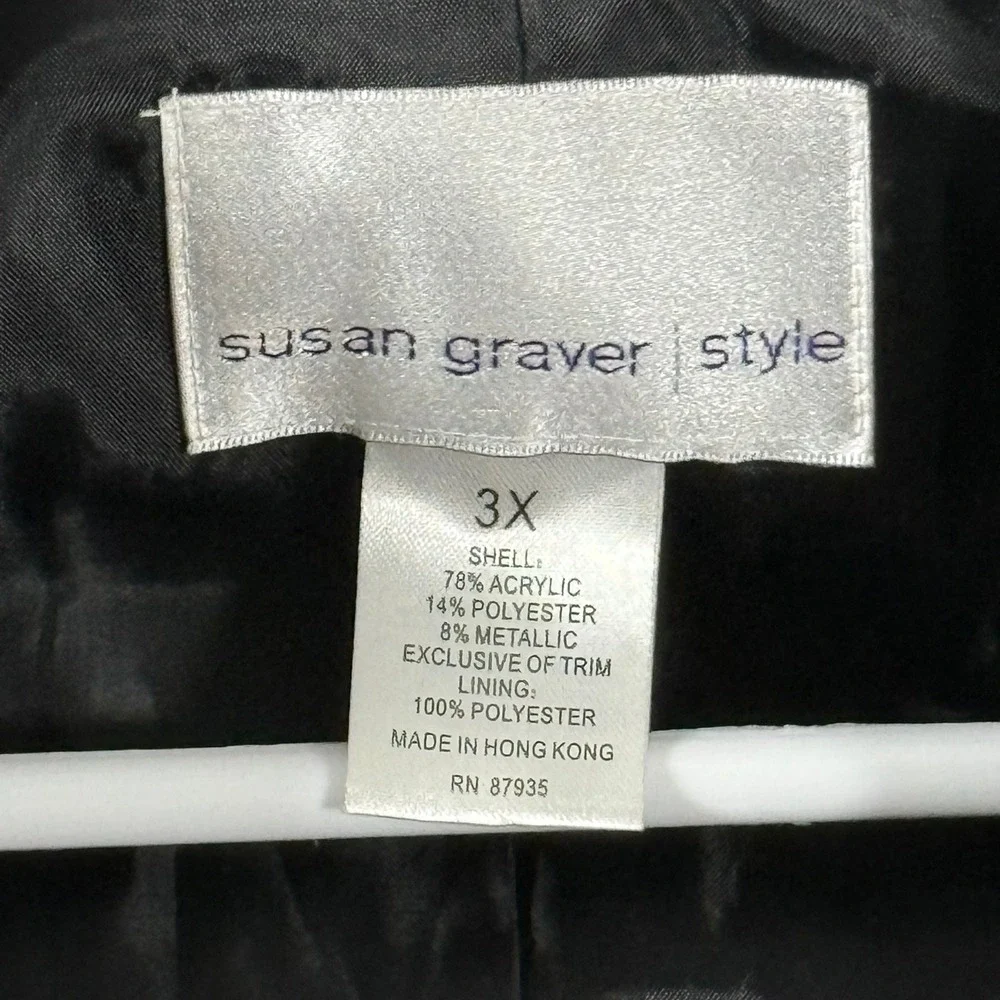 Susan Graver Style Multi Color Confetti Tweed Blazer Metallic Trim 3X Womens